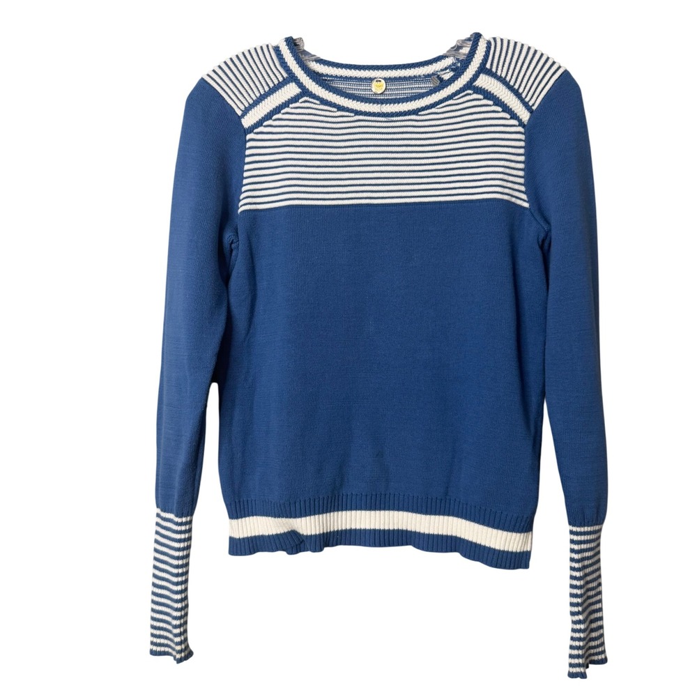 Margaret O'Leary Sweater Womens XS Blue Striped Cotton Knit Crewneck Long Sleeve